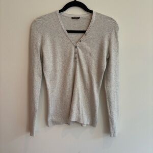 J.McLaughlin Gray Ribbed‎ Knit V-Neck Long Sleeve Henley cotton blend Top Small